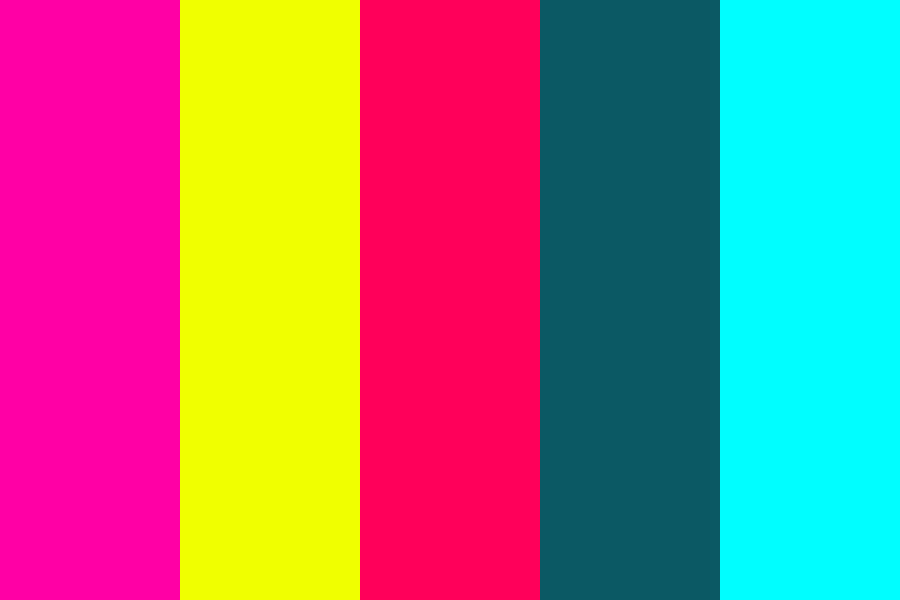 Raver pink, citrus, neon red, deep teal, blue glow color palette